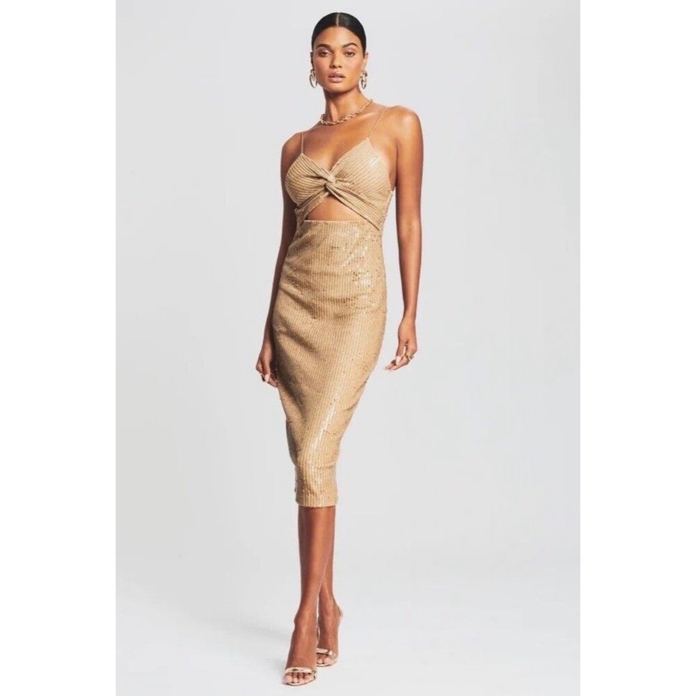 Retrofête Saraih Nude Sequin Knit Twist Front Cutout Midi Dress XS Party Glam